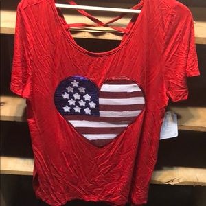 Red Sequin American Flag Heart Top 1X NWT